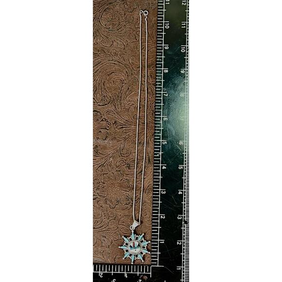 Zuni Sunface Sterling Silver Turquoise Inlay Pendant Necklace VTG Coral Opal Jet - Picture 14 of 16